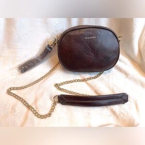 G.I.L.I. Got It Love It Brown Pebble Leather Crossbody Bag with Gold-tone Chain